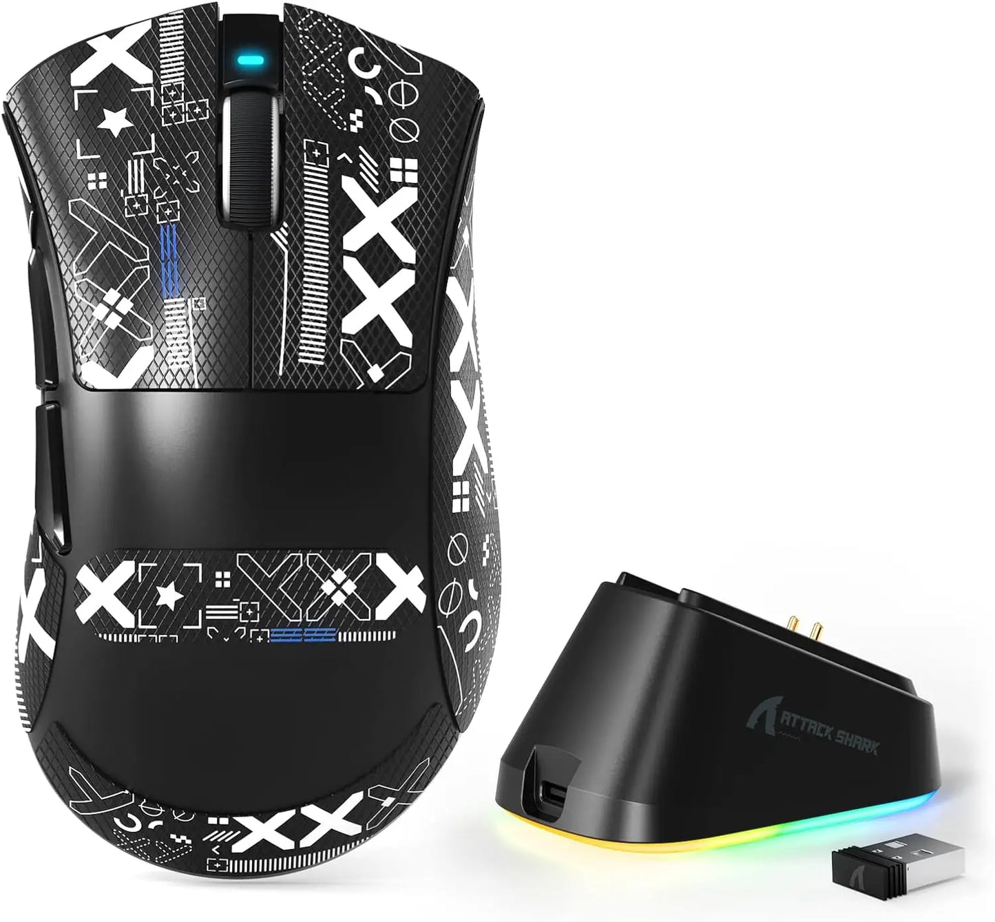 Attack Shark V3 PRO Superlight Wireless Gaming MouseRGB Magnetic Charging Dock,BK52820 Tri-Mode25000DPI 500mAh 5 Programmable