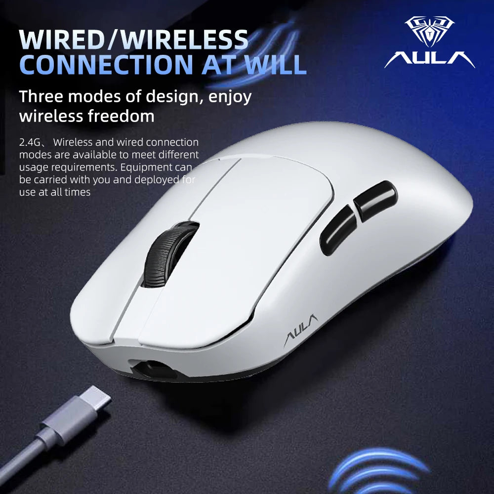 AULA SC380 Pro Gaming Mouse With Adjustable 12000 DPI PAW3311 Sensor Tri-Modes Wireless 59g Lightweight Mouse With Charging Base