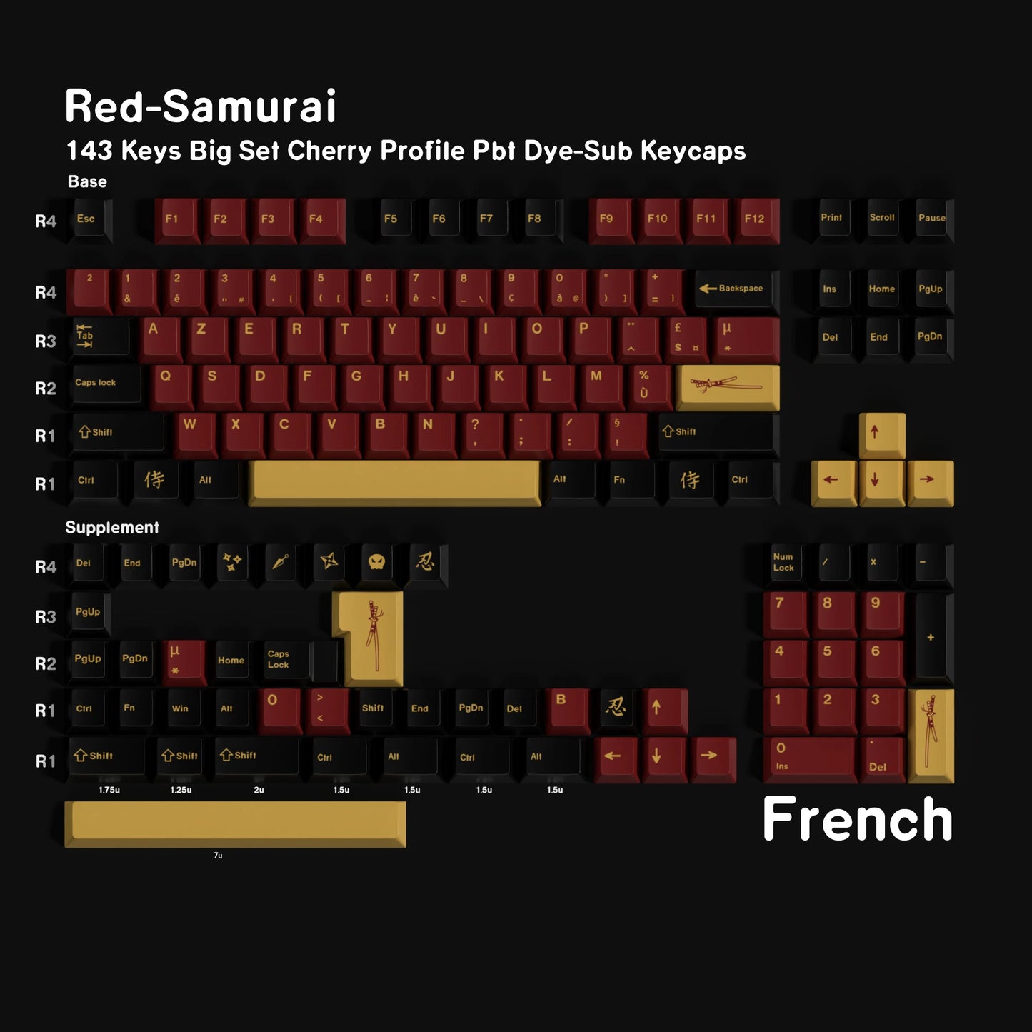 Red Samurai PBT Cherry Keycaps Russian Korean BRPT GMK Clone Dye Sub Keycap For Mx Switch Mechanical Keyboard Classic Keycap