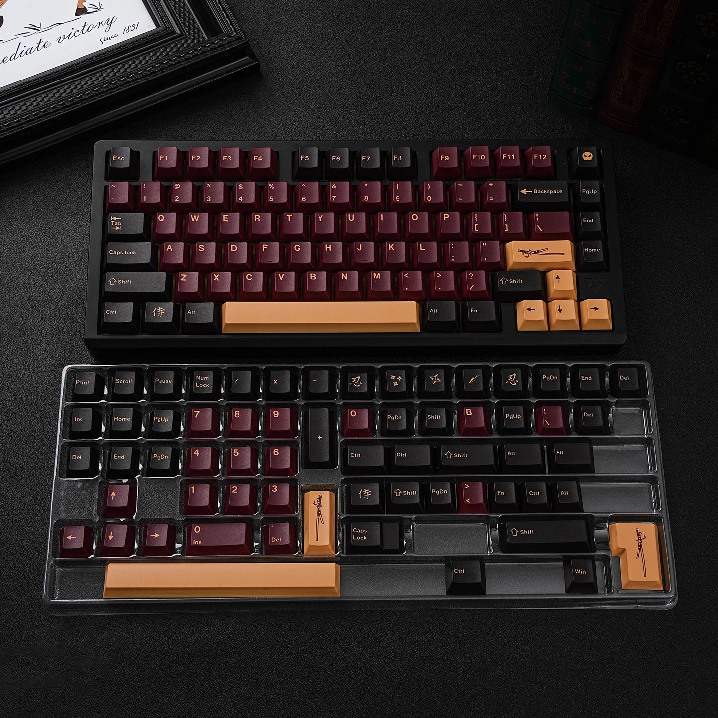 Red Samurai PBT Cherry Keycaps Russian Korean BRPT GMK Clone Dye Sub Keycap For Mx Switch Mechanical Keyboard Classic Keycap