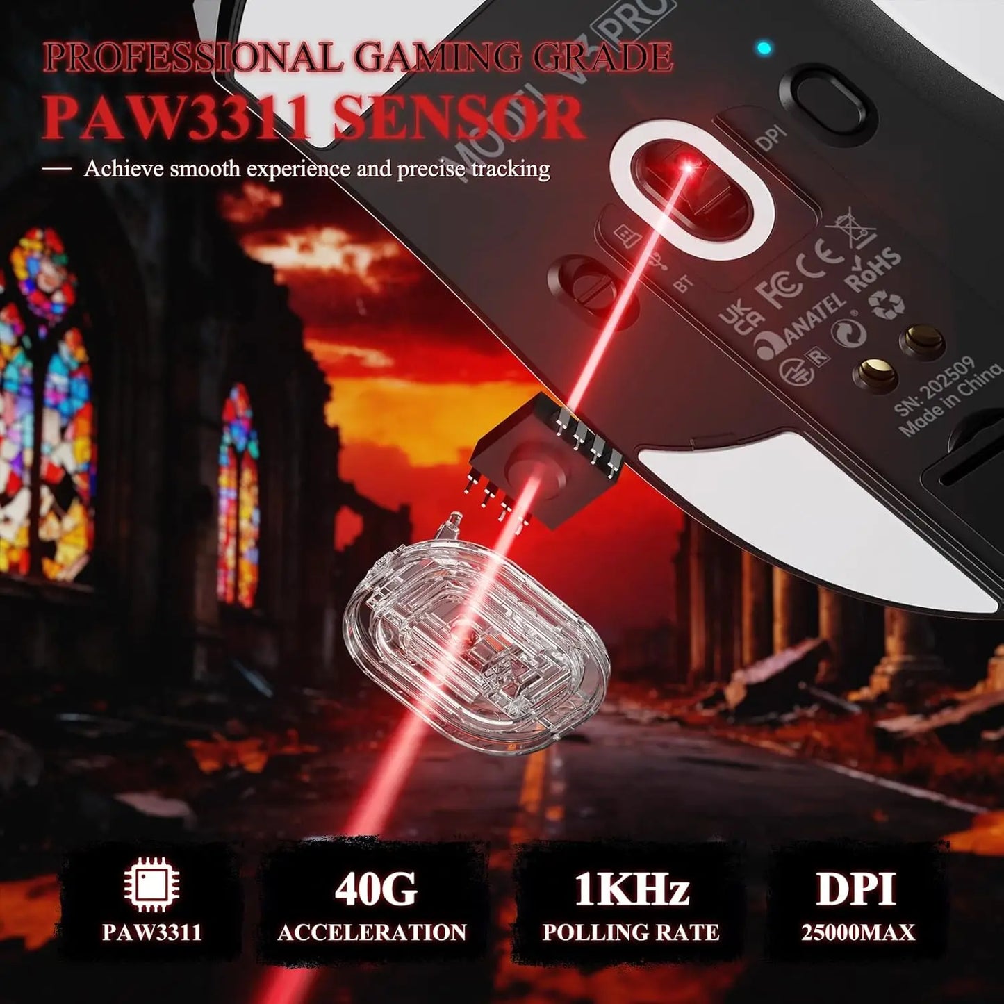 Attack Shark V3 PRO  Superlight Wireless Gaming MouseRGB Magnetic Charging Dock,BK52820 Tri-Mode25000DPI 500mAh 5 Programmable