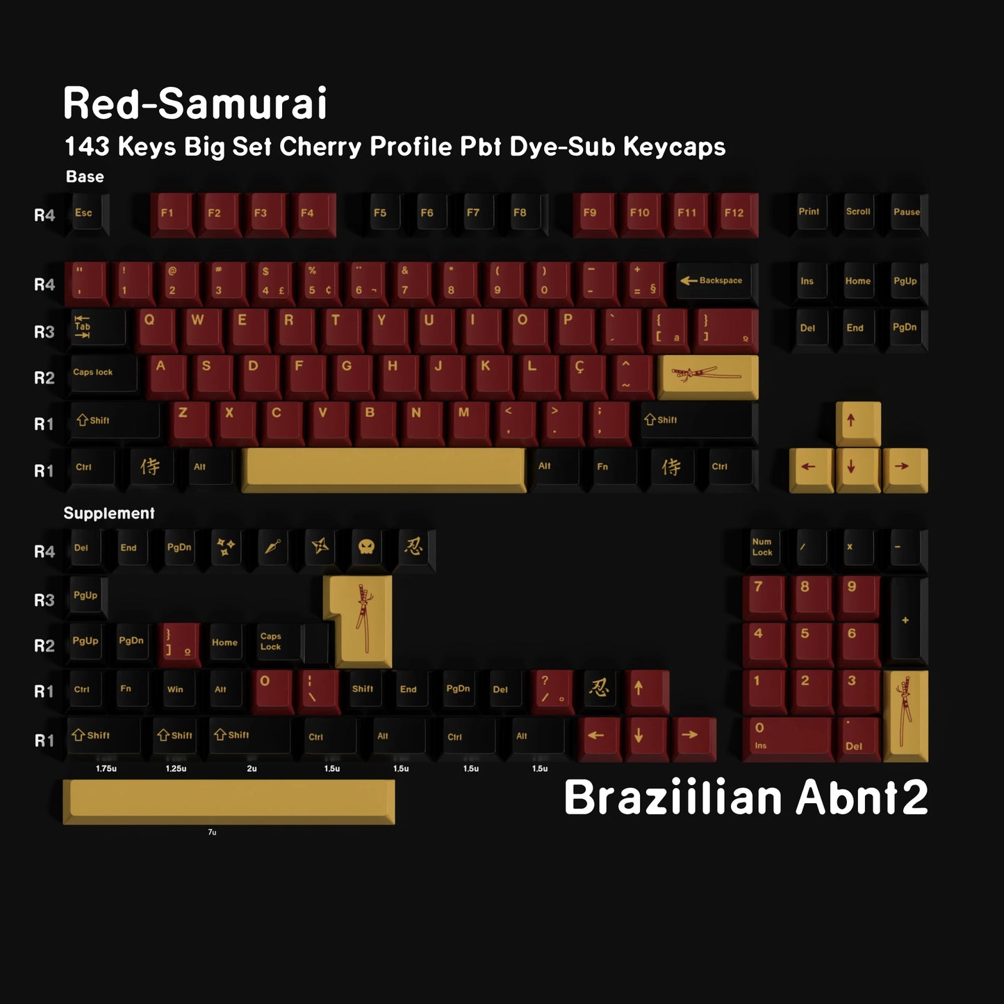 Red Samurai PBT Cherry Keycaps Russian Korean BRPT GMK Clone Dye Sub Keycap For Mx Switch Mechanical Keyboard Classic Keycap