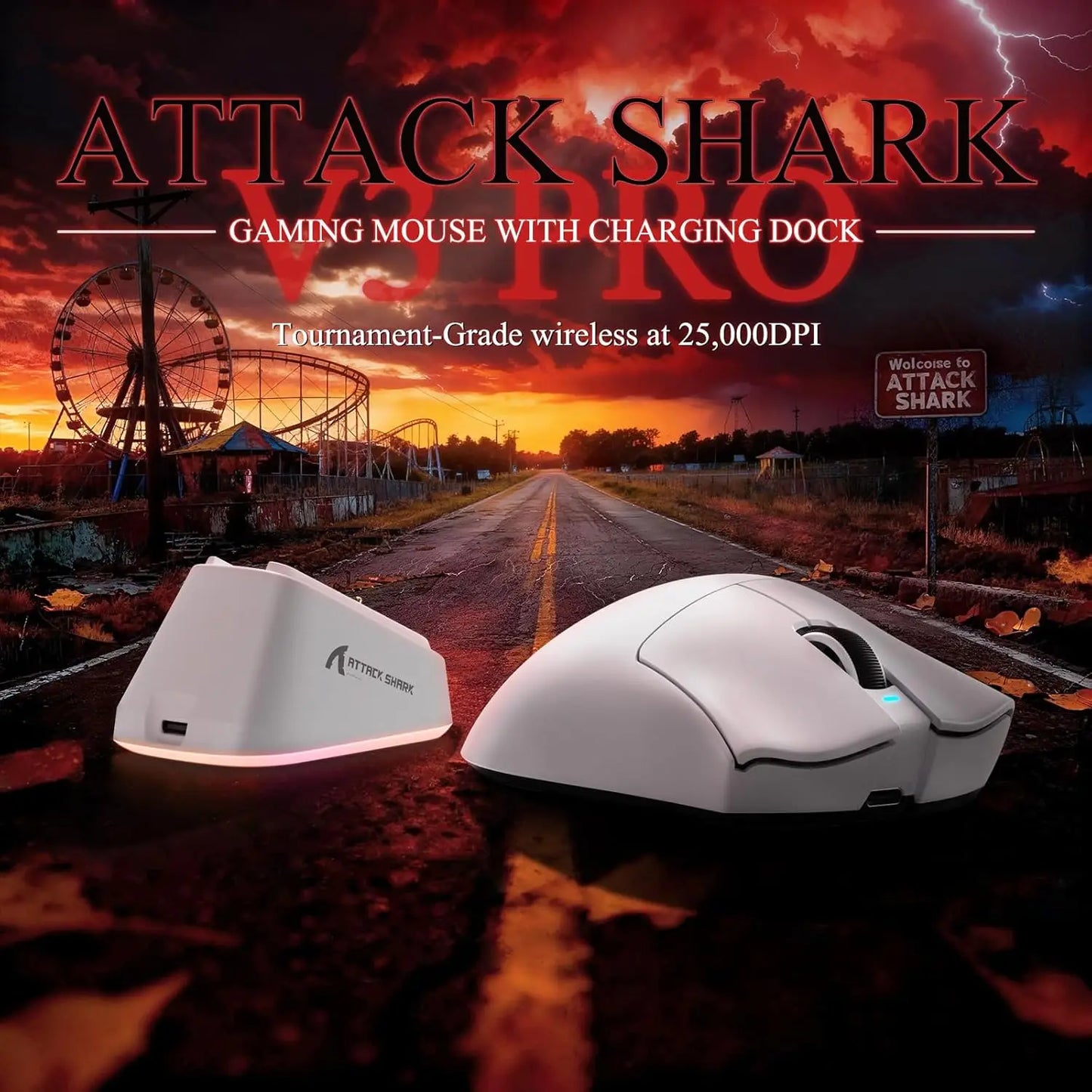 Attack Shark V3 PRO  Superlight Wireless Gaming MouseRGB Magnetic Charging Dock,BK52820 Tri-Mode25000DPI 500mAh 5 Programmable