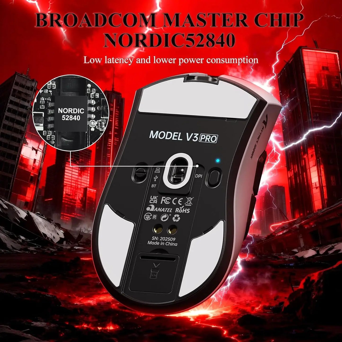 Attack Shark V3 PRO  Superlight Wireless Gaming MouseRGB Magnetic Charging Dock,BK52820 Tri-Mode25000DPI 500mAh 5 Programmable