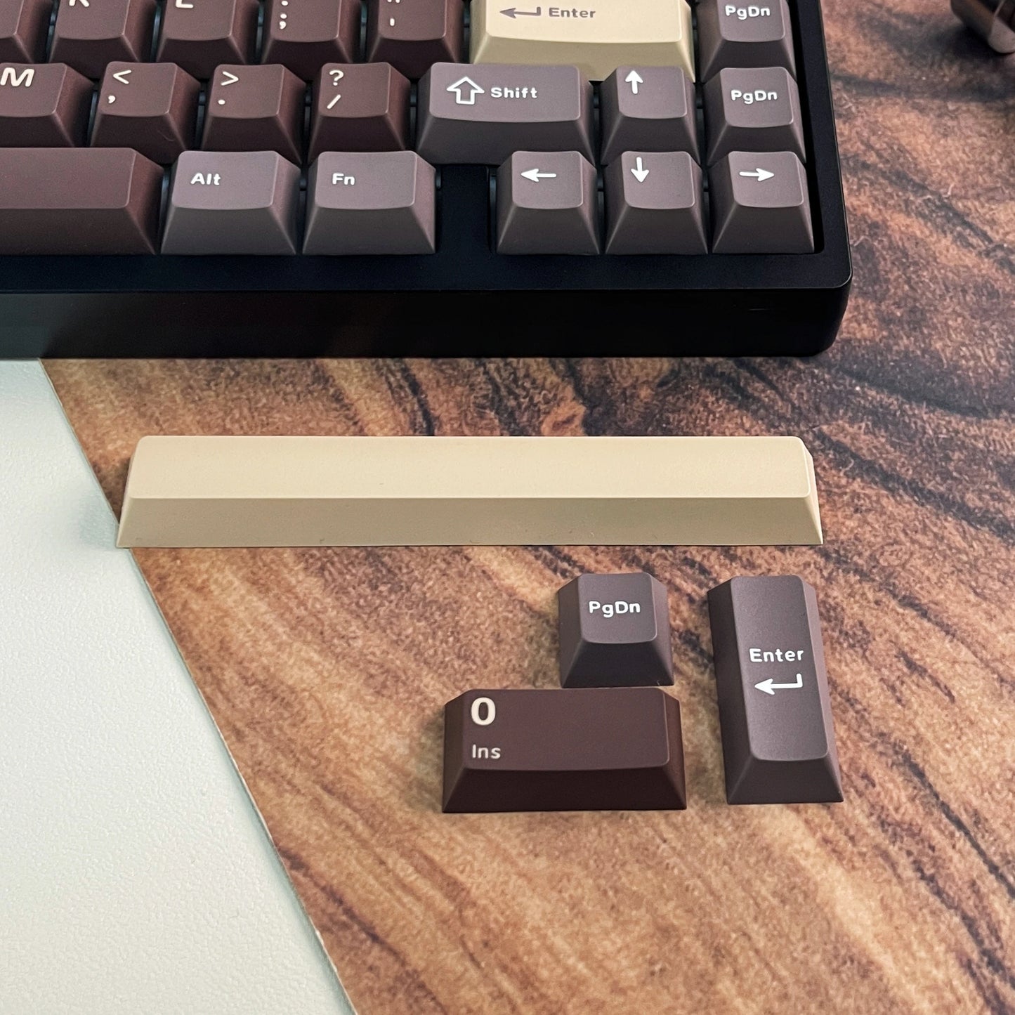 Womier 130 Keys Chocolate Brown Double Shot PBT Keycaps Set Cherry Profile Custom Keycaps for Retro Gaming Mechanical Keyboard