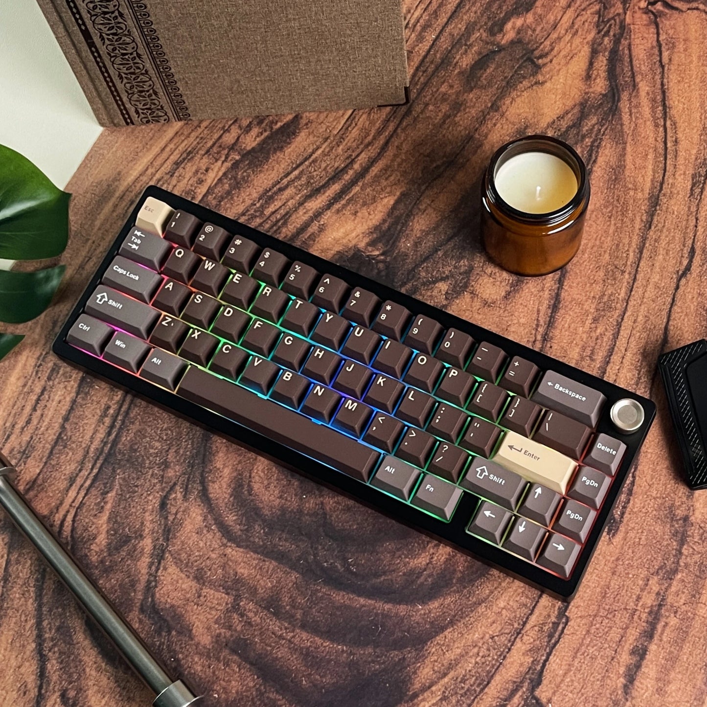 Womier 130 Keys Chocolate Brown Double Shot PBT Keycaps Set Cherry Profile Custom Keycaps for Retro Gaming Mechanical Keyboard