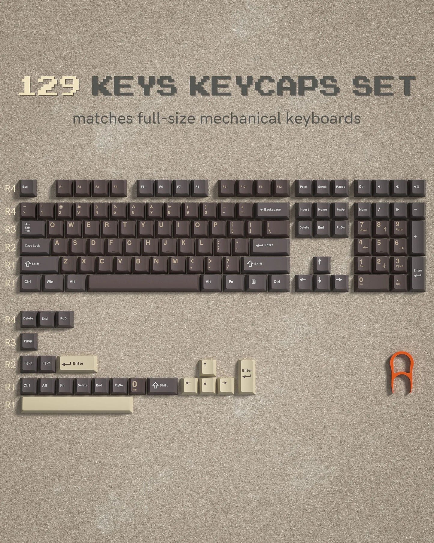 Womier 130 Keys Chocolate Brown Double Shot PBT Keycaps Set Cherry Profile Custom Keycaps for Retro Gaming Mechanical Keyboard