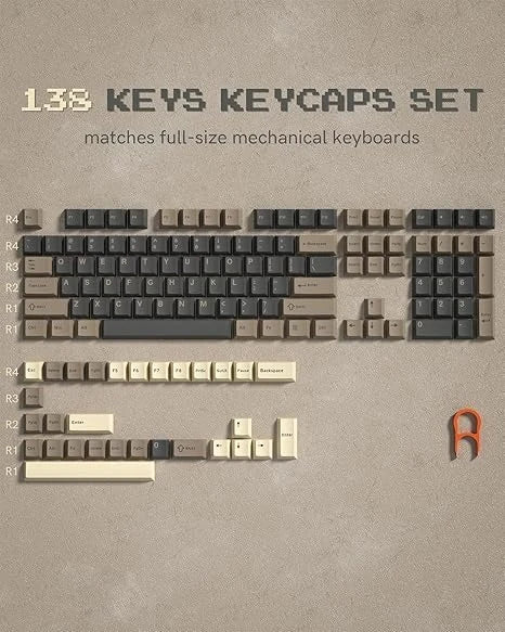 Womier 130 Keys Chocolate Brown Double Shot PBT Keycaps Set Cherry Profile Custom Keycaps for Retro Gaming Mechanical Keyboard