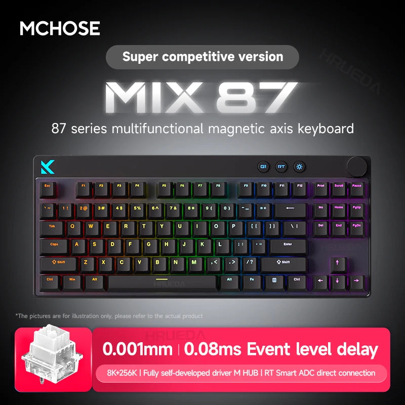 MCHOSE MIX87 Magnetic Axis Keyboard Wired Gaming Keyboard RGB 8K+256K E-sport 0.08ms Low Latency 0.001mmRT Customized Keyboard