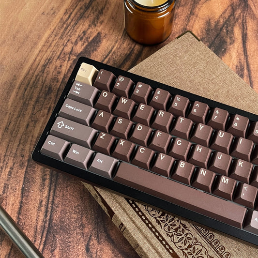 Womier 130 Keys Chocolate Brown Double Shot PBT Keycaps Set Cherry Profile Custom Keycaps for Retro Gaming Mechanical Keyboard
